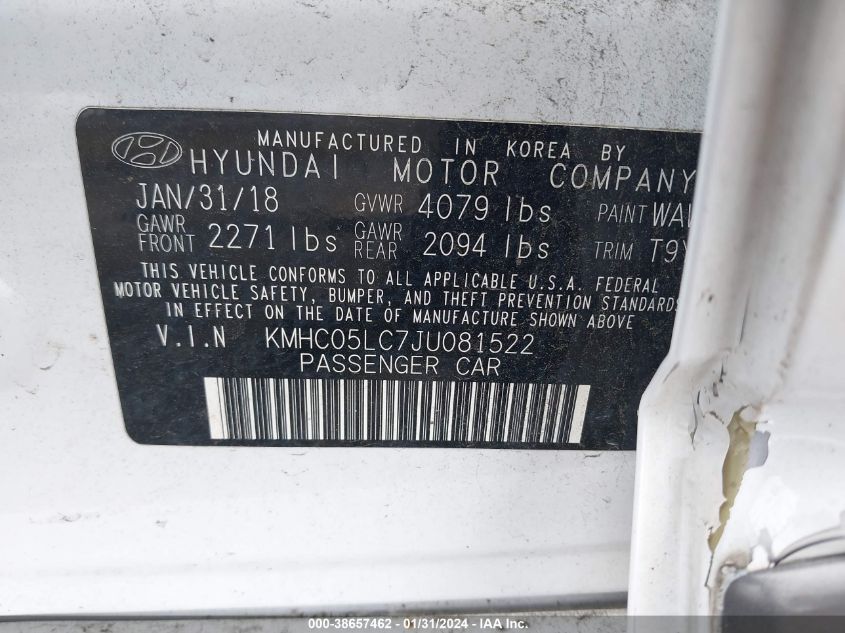 2018 HYUNDAI IONIQ HYBRID LIMITED - KMHC05LC7JU081522
