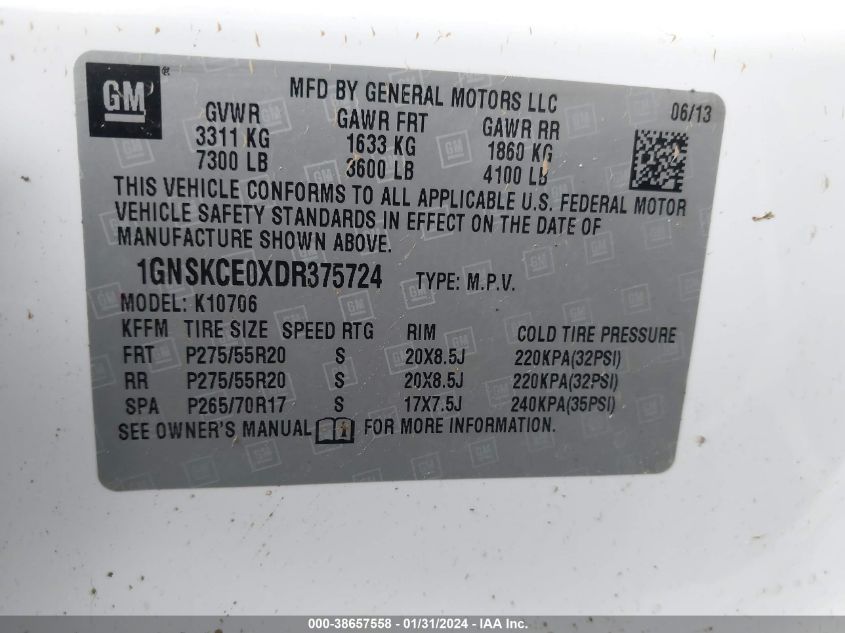 2013 CHEVROLET TAHOE LTZ - 1GNSKCE0XDR375724