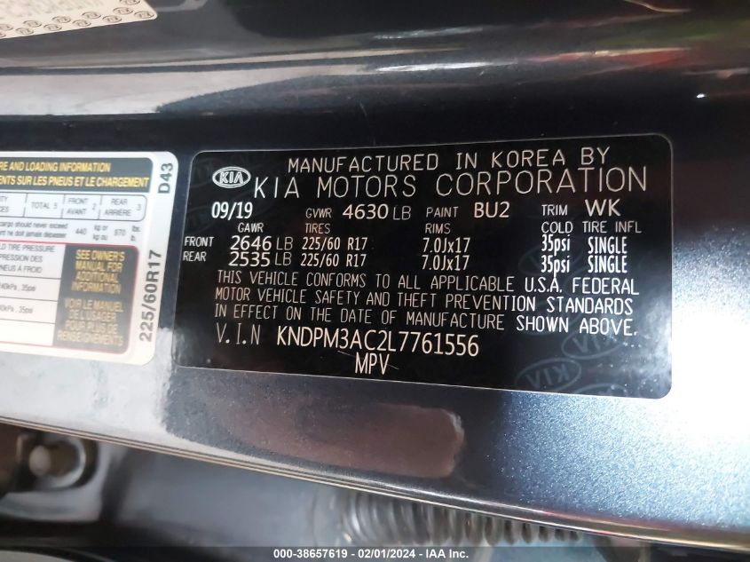 2020 KIA SPORTAGE LX - KNDPM3AC2L7761556