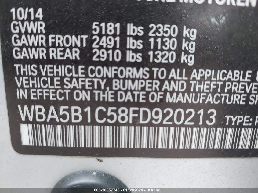 2015 BMW 535I - WBA5B1C58FD920213