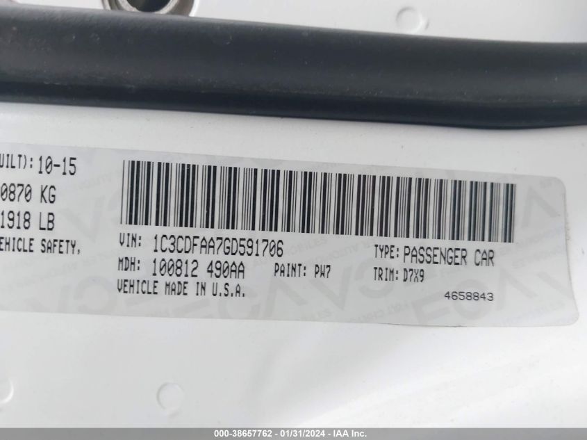2016 DODGE DART SE - 1C3CDFAA7GD591706