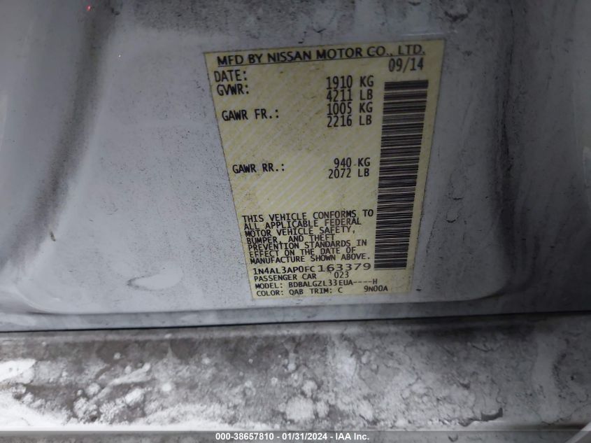 2015 NISSAN ALTIMA 2.5 S - 1N4AL3AP0FC163379