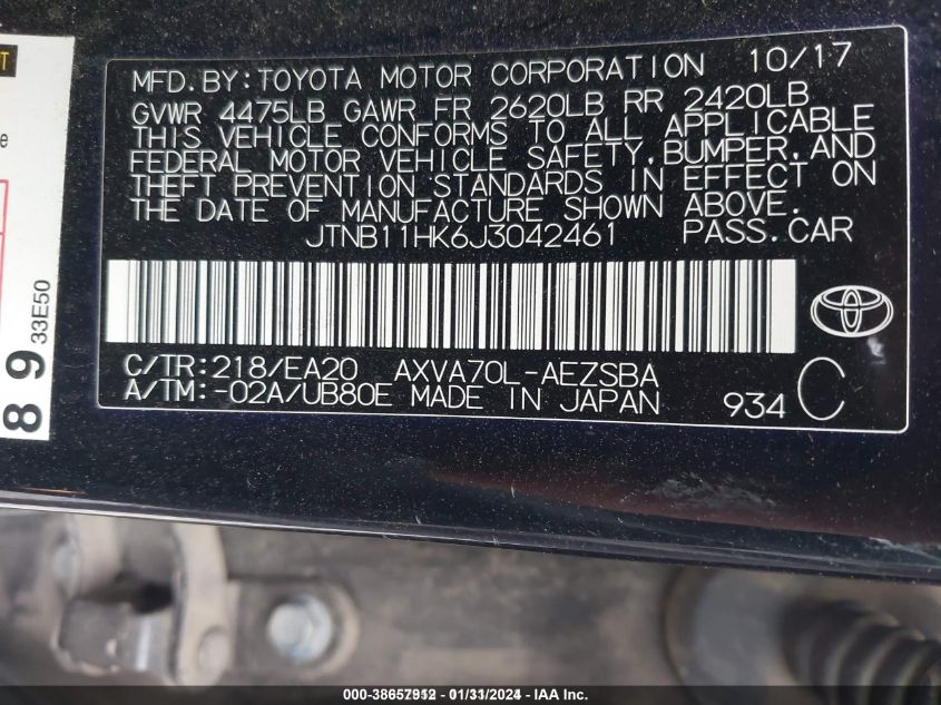 2018 TOYOTA CAMRY SE - JTNB11HK6J3042461