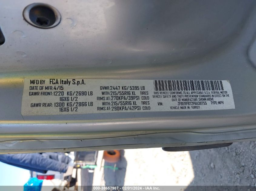 2015 RAM PROMASTER CITY SLT - ZFBERFBT2F6A39755