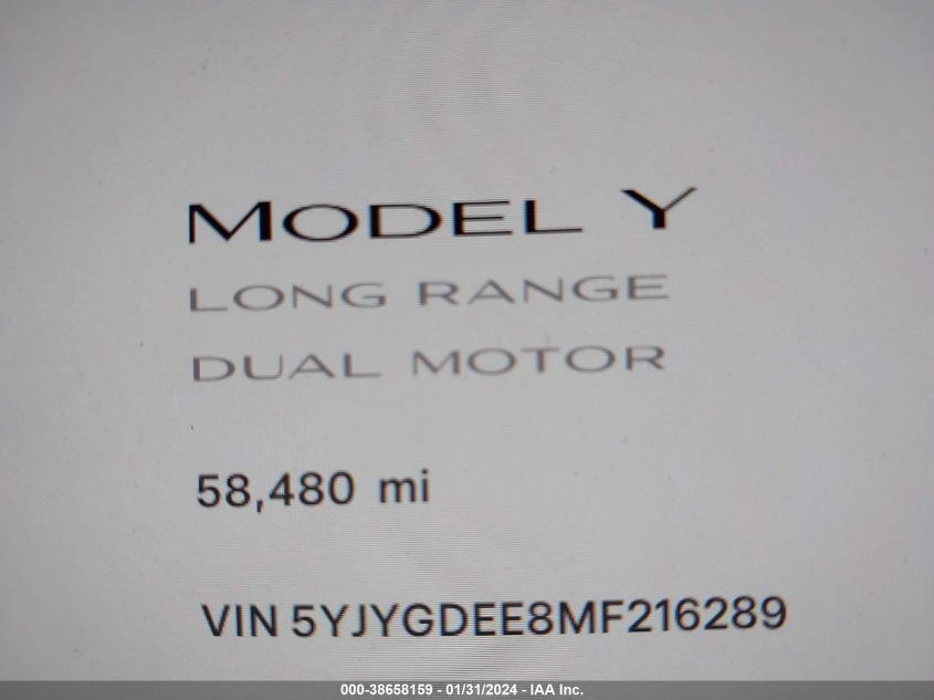 2021 TESLA MODEL Y - 5YJYGDEE8MF216289