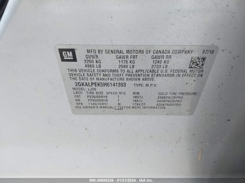 2017 GMC TERRAIN SLT - 2GKALPEK5H6141393