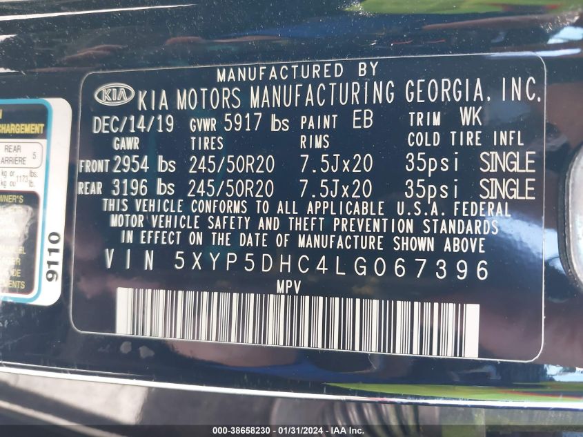 2020 KIA TELLURIDE SX - 5XYP5DHC4LG067396