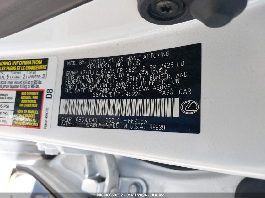 2023 LEXUS ES 350 350 BASE/350 LUXURY/350 U - 58AEZ1B11PU145224
