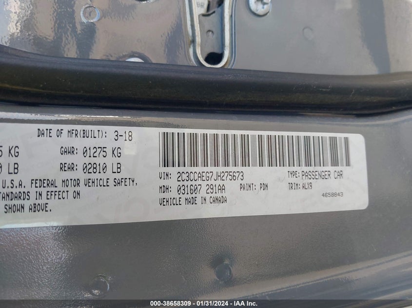 VIN 2C3CCAEG7JH275673 2018 CHRYSLER 300 LIMITED