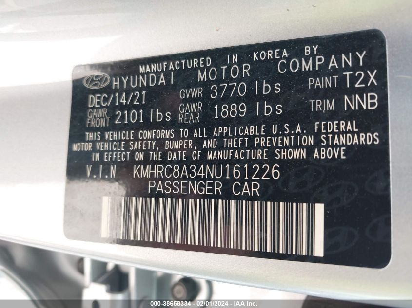 2022 HYUNDAI VENUE SEL/LIMITED - KMHRC8A34NU161226