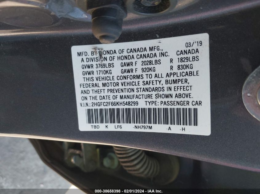 2019 HONDA CIVIC LX - 2HGFC2F66KH548299