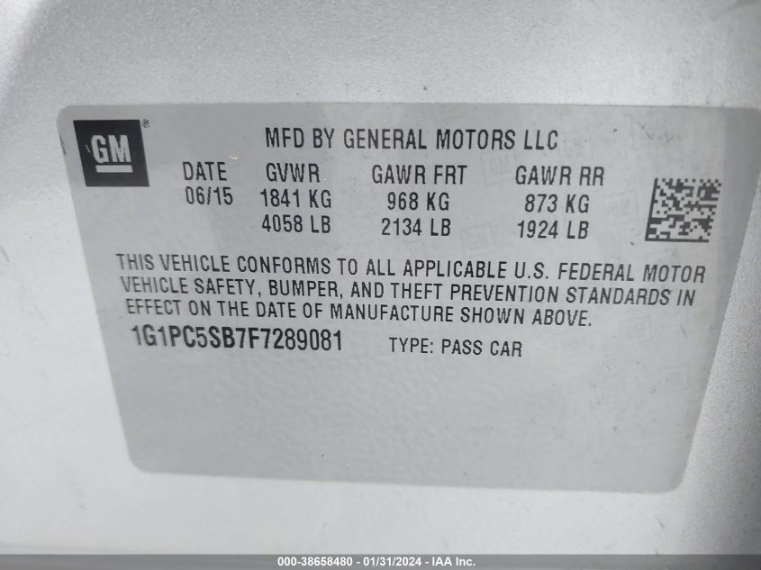 2015 CHEVROLET CRUZE 1LT AUTO - 1G1PC5SB7F7289081