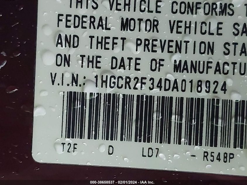 2013 HONDA ACCORD LX - 1HGCR2F34DA018924