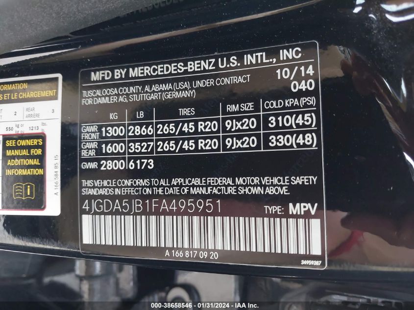2015 MERCEDES-BENZ ML 350 - 4JGDA5JB1FA495951