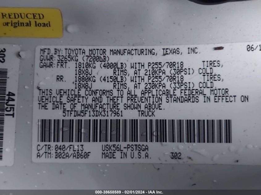 2013 TOYOTA TUNDRA GRADE 5.7L V8 - 5TFDW5F13DX317961