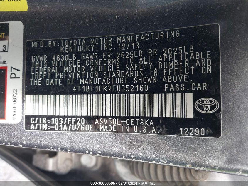 2014 TOYOTA CAMRY SE - 4T1BF1FK2EU352160