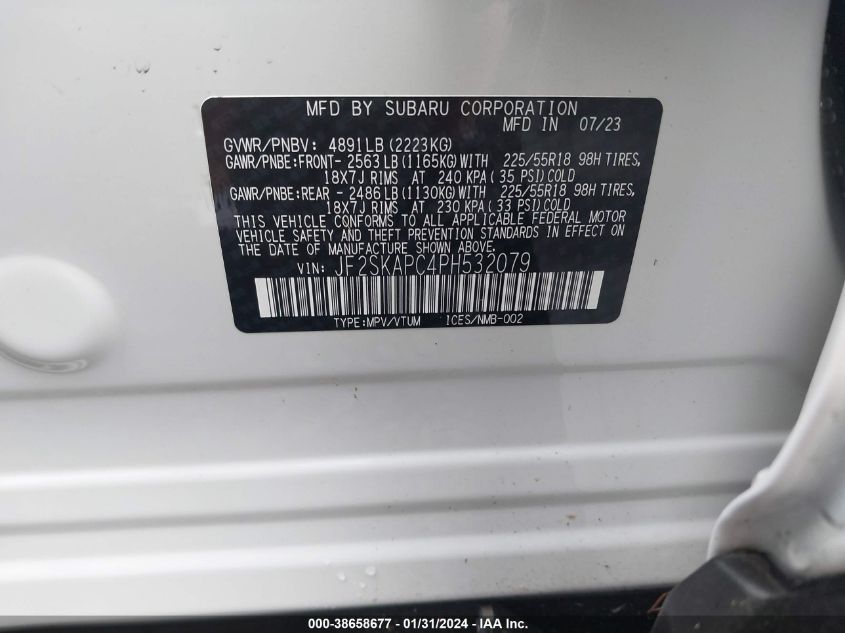 2023 SUBARU FORESTER LIMITED - JF2SKAPC4PH532079