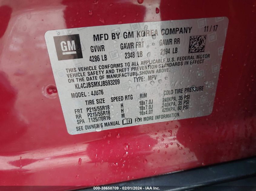 2018 BUICK ENCORE PREFERRED II - KL4CJBSMXJB593209