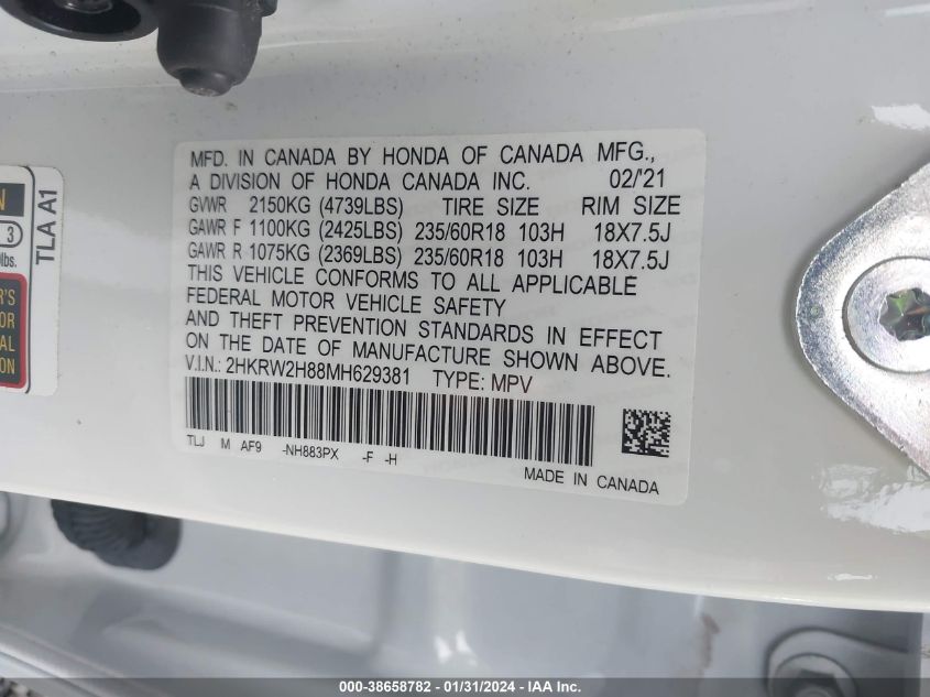 2021 HONDA CR-V AWD EX-L - 2HKRW2H88MH629381