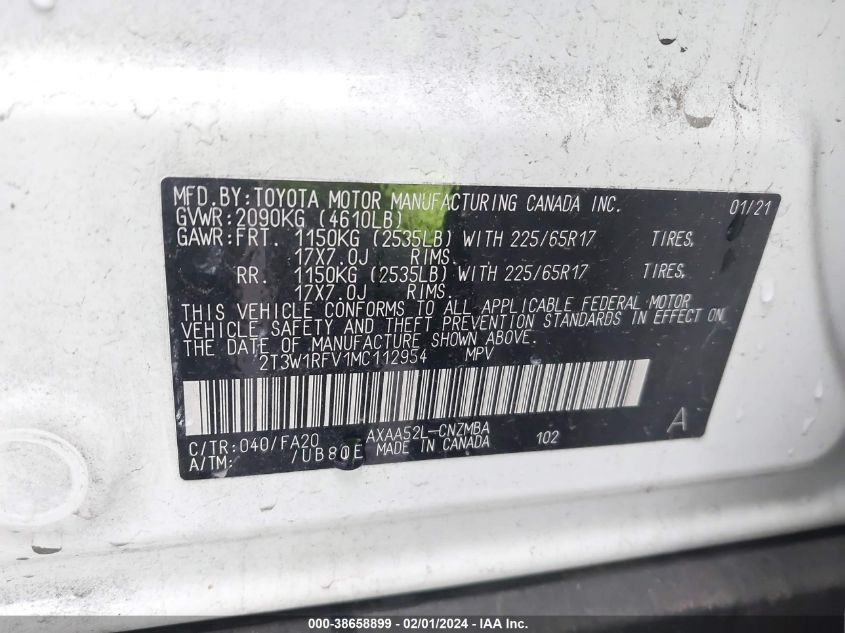 2021 TOYOTA RAV4 XLE/XLE PREMIUM - 2T3W1RFV1MC112954
