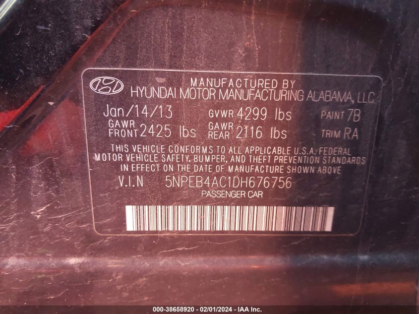 2013 HYUNDAI SONATA GLS - 5NPEB4AC1DH676756