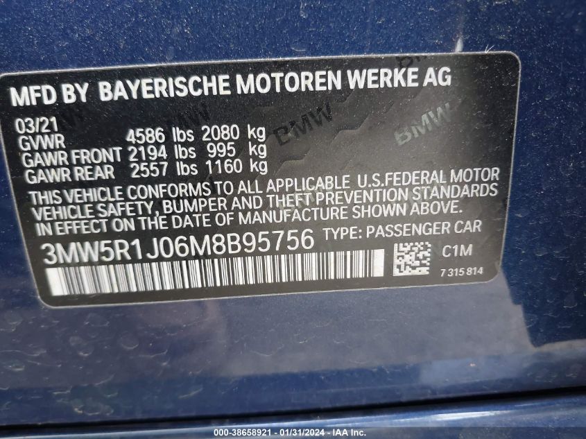 2021 BMW 330I - 3MW5R1J06M8B95756