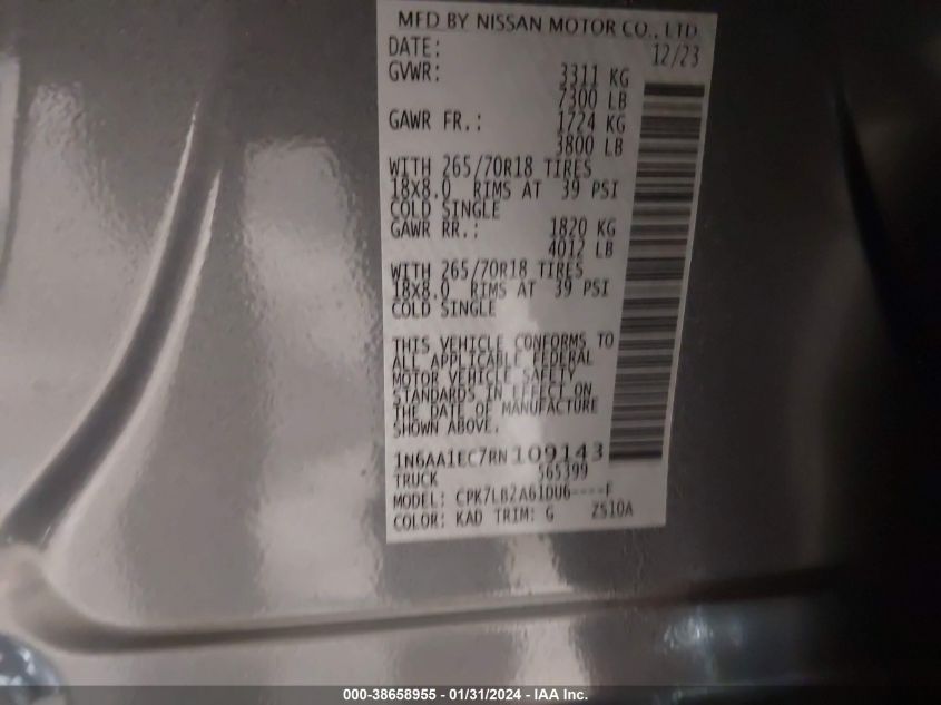 2024 NISSAN TITAN SV - 1N6AA1EC7RN109183