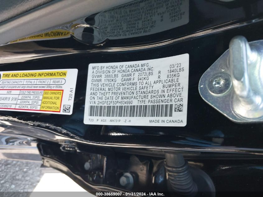 2023 HONDA CIVIC SPORT - 2HGFE2F50PH534990