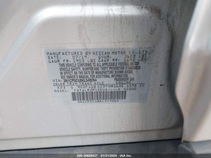 2019 NISSAN KICKS S - 3N1CP5CU8KL549264