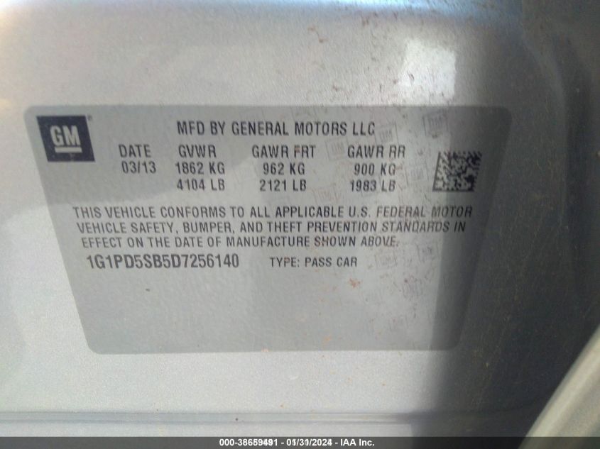 2013 CHEVROLET CRUZE 1LT MANUAL - 1G1PD5SB5D7256140