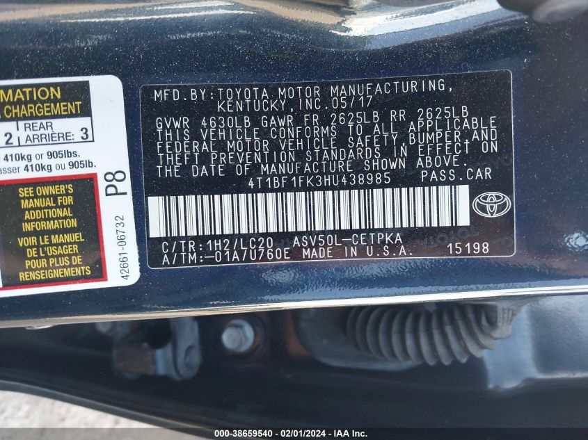 2017 TOYOTA CAMRY XSE - 4T1BF1FK3HU438985