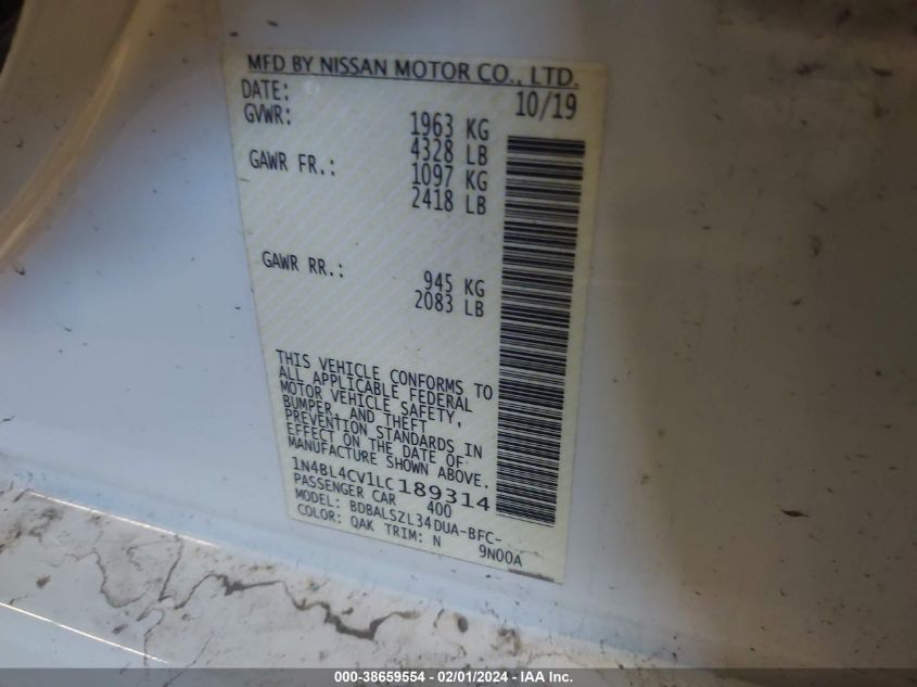 2020 NISSAN ALTIMA SR - 1N4BL4CV1LC189314