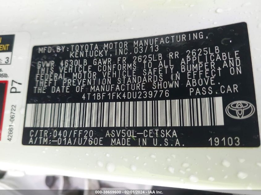 2013 TOYOTA CAMRY SE - 4T1BF1FK4DU239776
