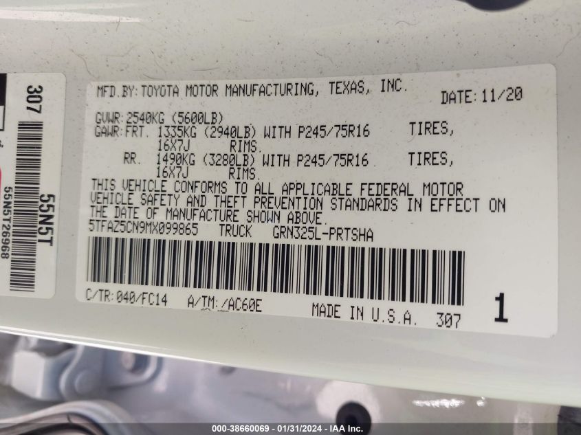2021 TOYOTA TACOMA SR5 V6 - 5TFAZ5CN9MX099865
