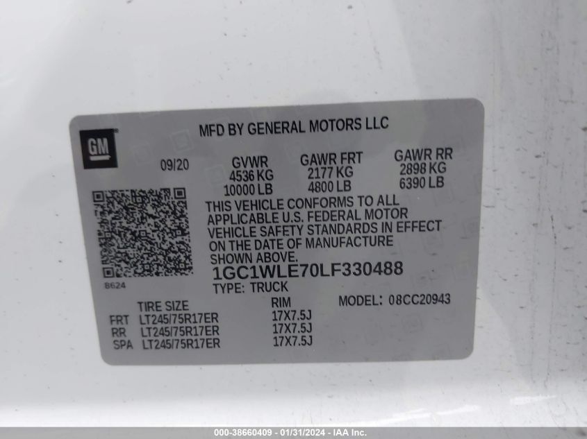 2020 CHEVROLET SILVERADO 2500HD 2WD  LONG BED WT - 1GC1WLE70LF330488