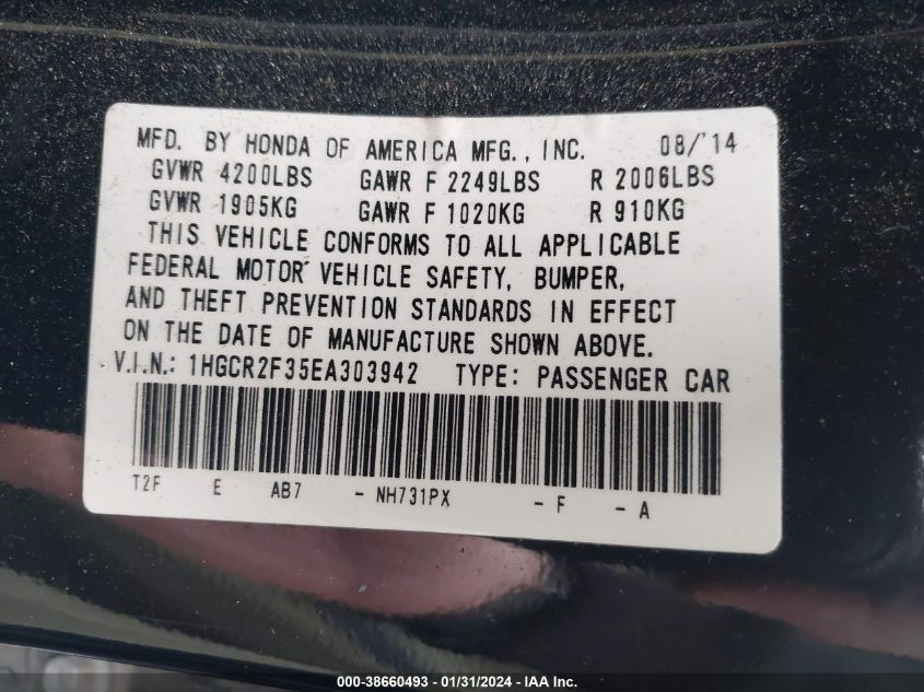 2014 HONDA ACCORD LX - 1HGCR2F35EA303942