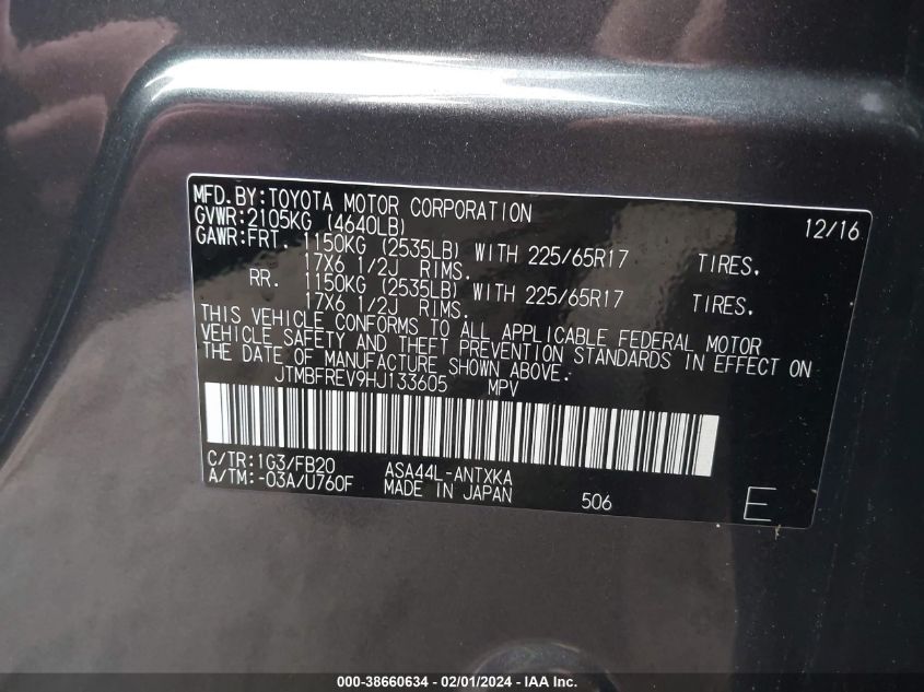 2017 TOYOTA RAV4 LE - JTMBFREV9HJ133605