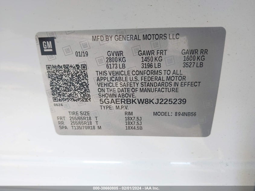 VIN 5GAERBKW8KJ225239 2019 BUICK ENCLAVE ESSENCE