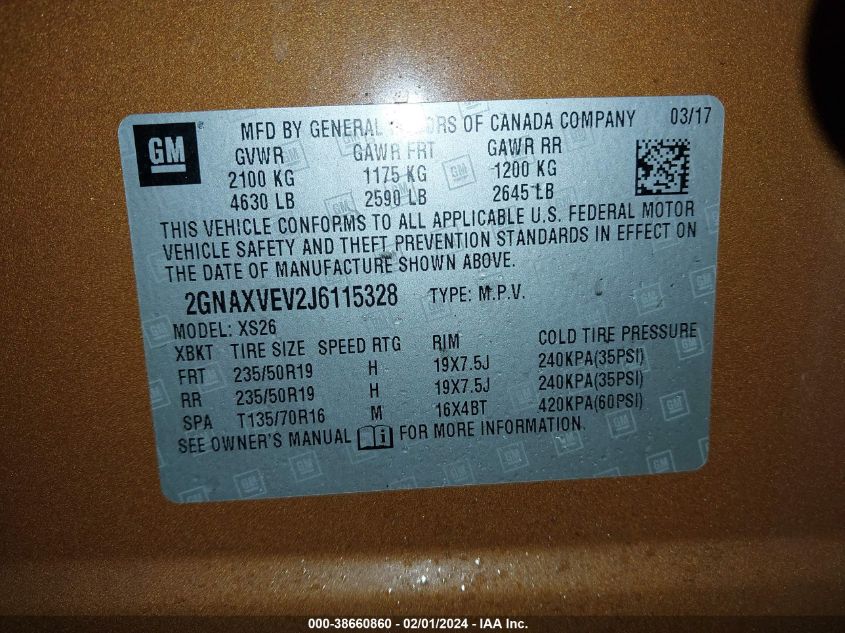 2018 CHEVROLET EQUINOX PREMIER - 2GNAXVEV2J6115328