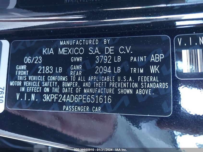 2023 KIA FORTE LXS - 3KPF24AD6PE651616