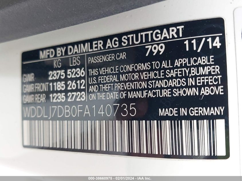 2015 MERCEDES-BENZ CLS 550 550 - WDDLJ7DB0FA140735