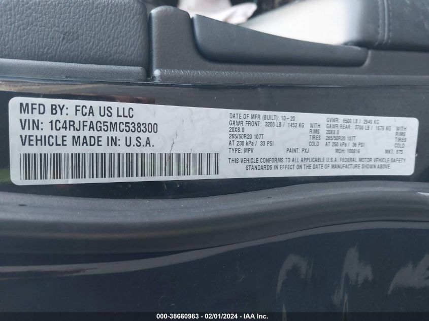 2021 JEEP GRAND CHEROKEE LAREDO - 1C4RJFAG5MC538300