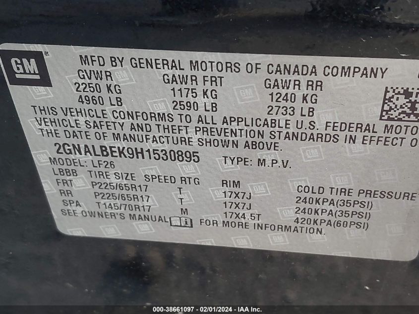 2017 CHEVROLET EQUINOX LS - 2GNALBEK9H1530895