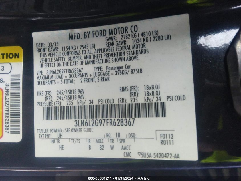 2015 LINCOLN MKZ - 3LN6L2G97FR628367