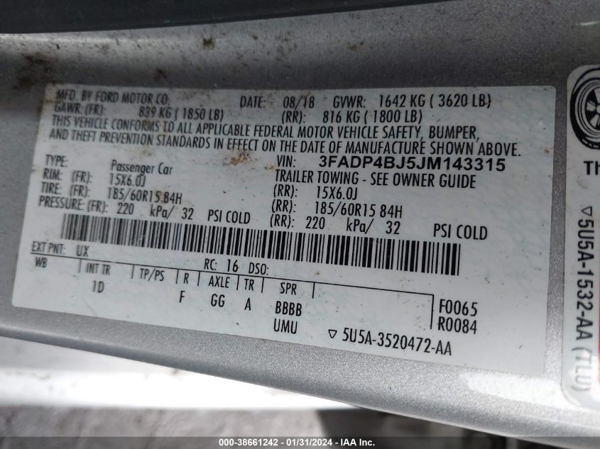 2018 FORD FIESTA SE - 3FADP4BJ5JM143315