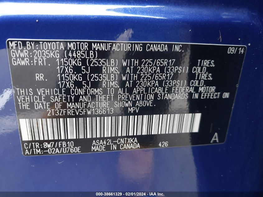 2015 TOYOTA RAV4 LE - 2T3ZFREV5FW136613