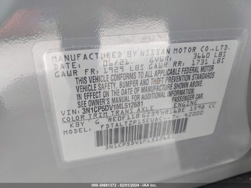 2021 NISSAN KICKS SR - 3N1CP5DV1ML512681