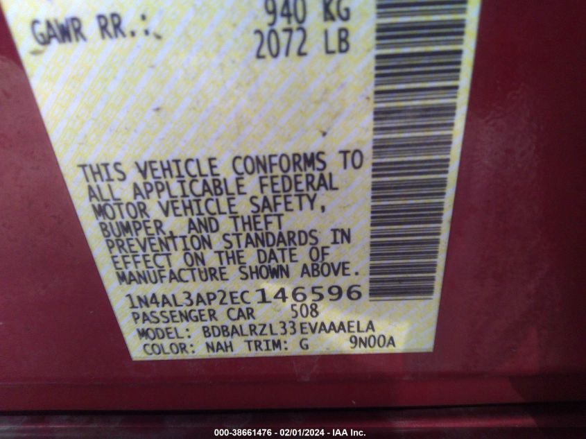 2014 NISSAN ALTIMA 2.5/S/SV/SL - 1N4AL3AP2EC146596