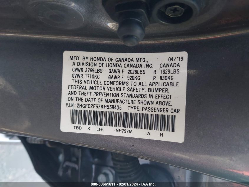 2019 HONDA CIVIC LX - 2HGFC2F67KH558405