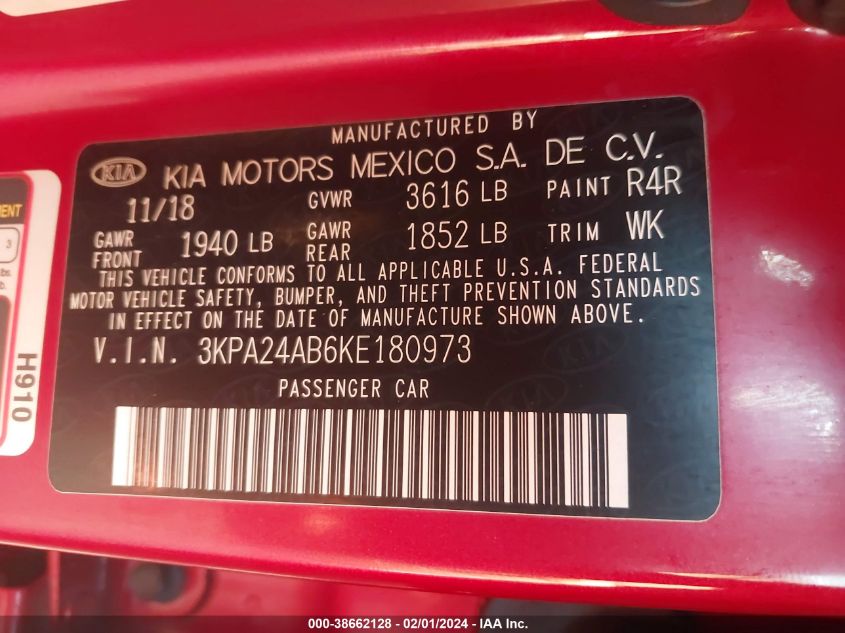 2019 KIA RIO S - 3KPA24AB6KE180973